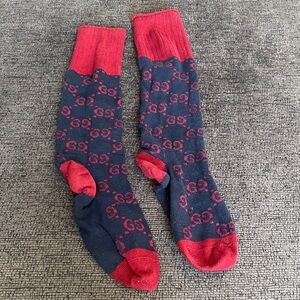 Gucci Red and Navy GG Pattern Socks